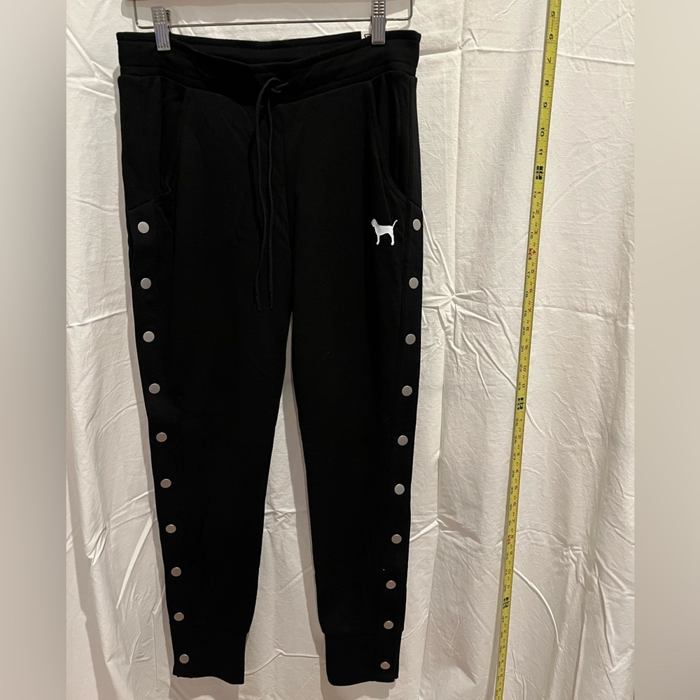 PINK Victoria's Secret Black Track Pants with snap Accents